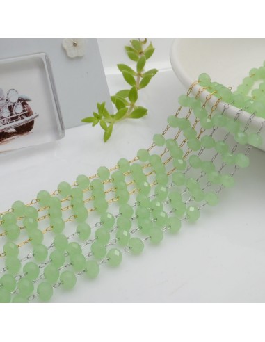 Catena rosario con cristalli 3 x 4 mm 50 CM in acciaio colore verde giada per le tue creazioni!!