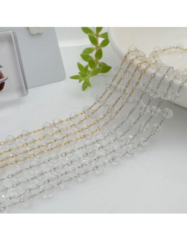 Catena rosario con cristalli 3 x 4 mm 50 CM in acciaio colore trasparente per le tue creazioni!!