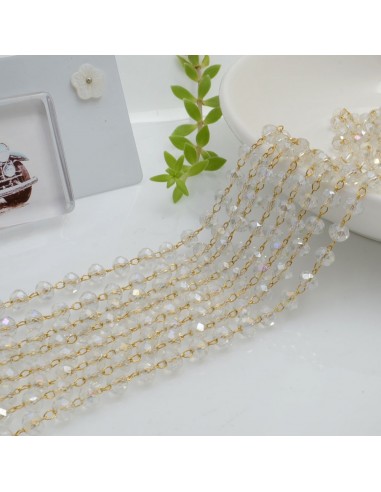 Catena rosario con cristalli 3 x 4 mm 50 CM in acciaio base oro colore trasparente AB per le tue creazioni!!