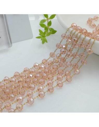 catena rosario con cristalli due misure 50 CM in acciaio base oro colore rosa antico AB per le tue creazioni!!