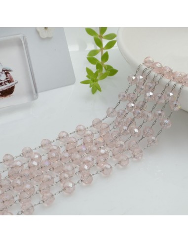 Catena rosario con cristalli 3 x 4 mm 50 CM in acciaio base argento colore rosa trasparente AB per le tue creazioni!!