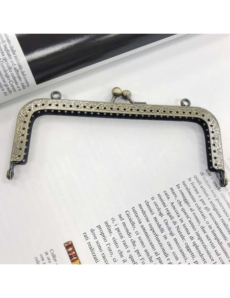 CHIUSURA CLIC RETTANGOLARE Telaio della Borsa Struttura Bacio  colore bronzo 6 x 15 cm le tuo creazione