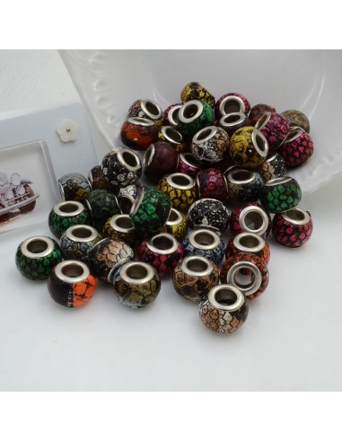 Distanziatori colorati mix foro largo in ecopelle con fantasia 11 x 14 mm 95 pz base argento per le tue creazioni!!