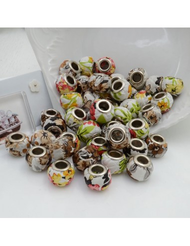 Distanziatori colorati mix foro largo in ecopelle con fiori 11 x 14 mm 95 pz base argento per le tue creazioni!!