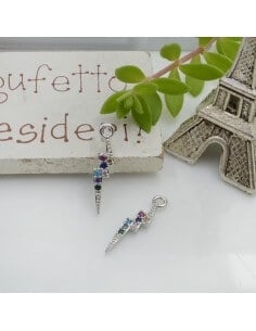 Ciondolo fulmine in ottone argentato con strass 18x5 mm 1pz colori vari Gioie d'Oriente 2