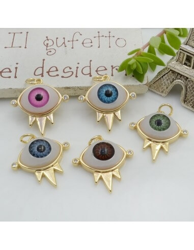Ciondolo pendente occhio con punti luce 21 x 20 mm 1 pz in ottone GDO