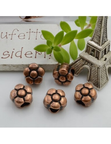 Distanziatori foro largo forma fiore rame 11 mm 4pz Gioie d'Oriente