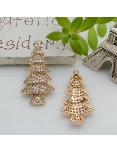 Ciondolo albero Natale strass ottone oro chiaro 27x13.5mm 1pz Gioie d'Oriente