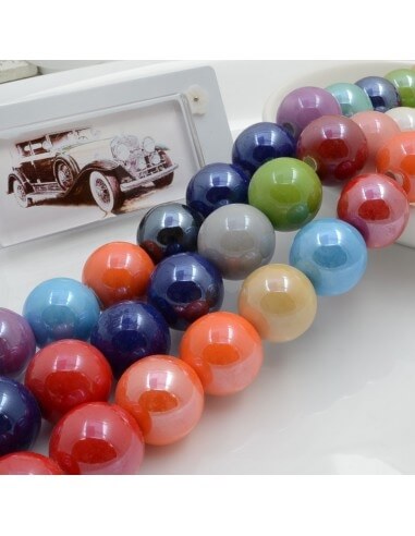 Filo di perle rotonde in ceramica smaltata 16-18 mm 22pz Gioie d'Oriente