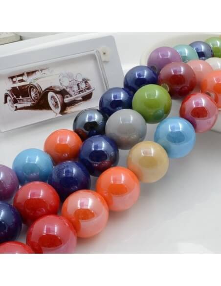Filo di perle rotonde in ceramica smaltata 16-18 mm 22pz Gioie d'Oriente