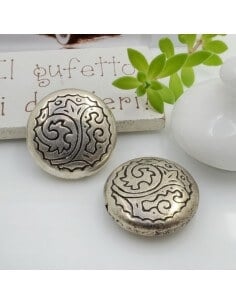 Distanziatori tondi piatti decorati in resina argento rodio 25 mm 2pz Gioie d'Oriente