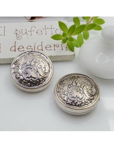 Distanziatori tondi decorati in resina argento rodio 25 mm 2pz Gioie d'Oriente