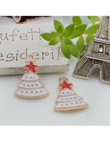 Ciondolo albero Natale smaltato bianco 22x16mm 1pz Gioie d'Oriente