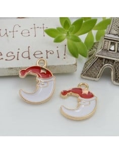 Ciondolo luna Babbo Natale in ottone smaltato 20x15 mm 1pz Gioie d'Oriente