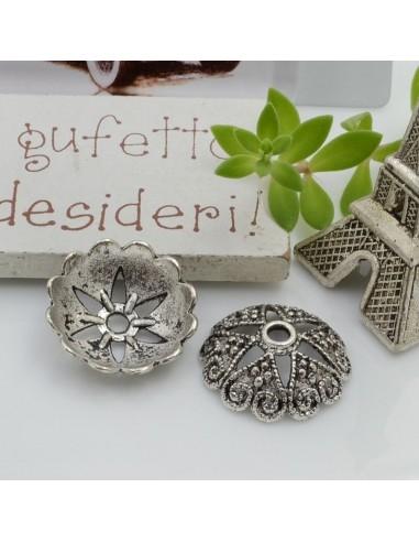 Copri perla cuori in metallo argento rodio 19,5mm 5pz Gioie d'Oriente
