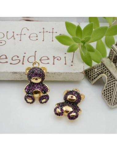 Ciondolo orsetto in ottone con strass colorati 17x11mm 1pz Gioie d'Oriente