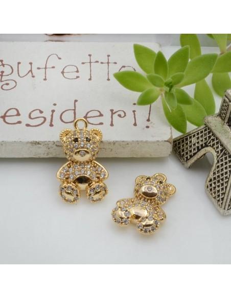 Ciondolo orsetto in ottone con strass colorati 17x11mm 1pz Gioie d'Oriente