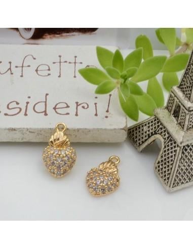 Ciondolo cuore sacro in ottone con strass zirconi 14x8mm 1pz Gioie d'Oriente