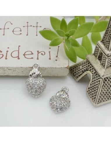 Ciondolo cuore sacro in ottone con strass zirconi 14x8mm 1pz Gioie d'Oriente