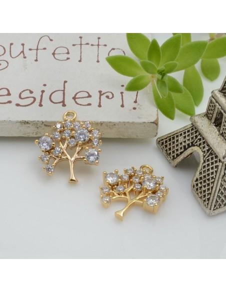 Ciondolo Albero della vita in ottone con strass zirconi oro 16x14mm 1pz Gioie d'Oriente