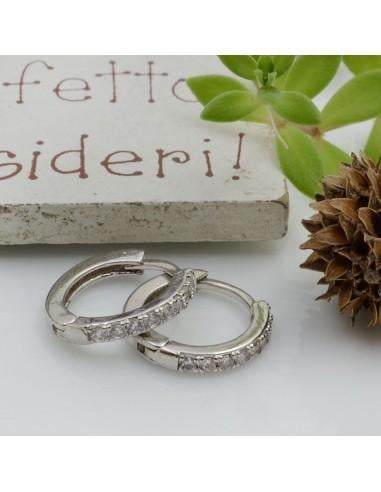 Mini Cerchietti tondi chiusi in ottone con strass 14mm 1 paio argento rodiato | GDO