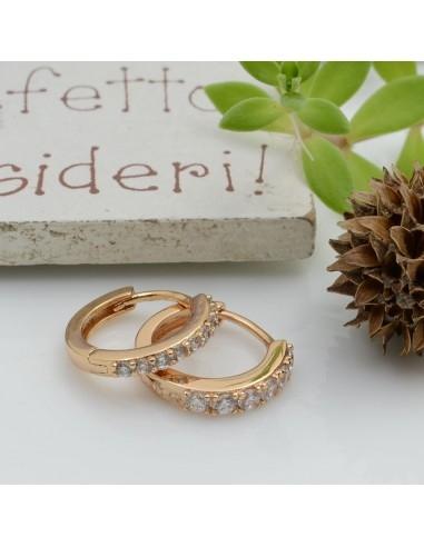 Mini Cerchietti tondi chiusi in ottone con strass 14mm 1 paio oro 18k | GDO