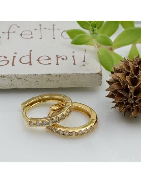 Mini Cerchietti tondi chiusi in ottone con strass 14mm 1 paio oro | GDO