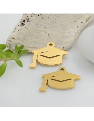 Ciondolo cappello laurea in acciaio oro 17x20mm 1pz Gioie d'Oriente