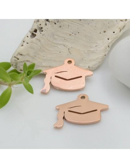 Ciondolo cappello laurea in acciaio oro rosa 17x20mm 1pz Gioie d'Oriente