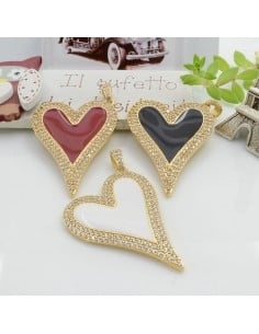 Ciondolo cuore allungato in ottone smaltato con strass zirconi 43x30mm 1pz Gioie d'Oriente