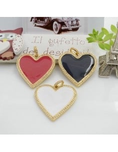 Ciondolo cuore in ottone smaltato con strass zirconi 31x30mm 1pz Gioie d'Oriente