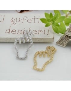 Ciondolo mano cuore in ottone con strass 27x15mm 1pz Gioie d'Oriente