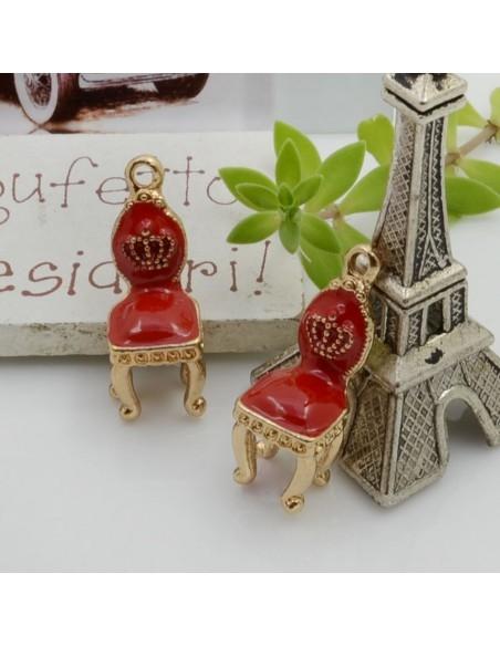 Ciondolo charm sedia regale smaltata con corona in ottone base oro 27 x 10 mm 1pz Gioie d'Oriente