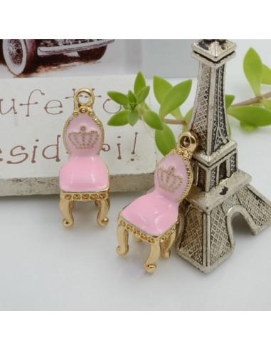Ciondolo charm sedia regale smaltata con corona in ottone base oro 27 x 10 mm 1pz Gioie d'Oriente