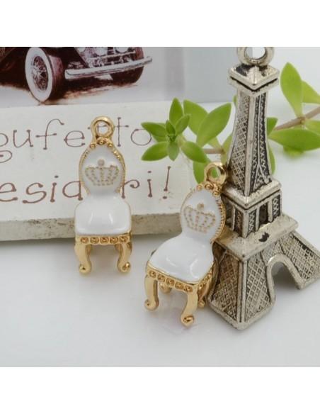 Ciondolo charm sedia regale smaltata con corona in ottone base oro 27 x 10 mm 1pz Gioie d'Oriente