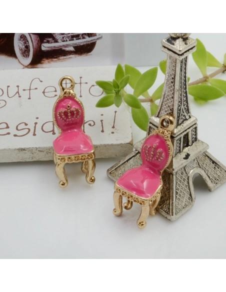 Ciondolo charm sedia regale smaltata con corona in ottone base oro 27 x 10 mm 1pz Gioie d'Oriente
