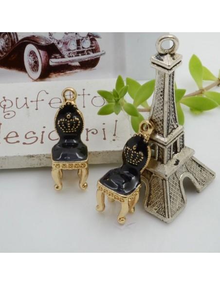Ciondolo charm sedia regale smaltata con corona in ottone base oro 27 x 10 mm 1pz Gioie d'Oriente