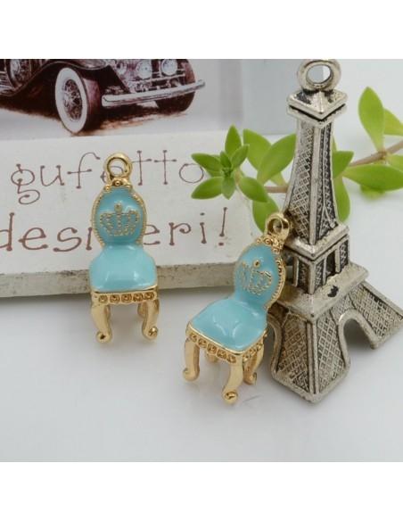 Ciondolo charm sedia regale smaltata con corona in ottone base oro 27 x 10 mm 1pz Gioie d'Oriente