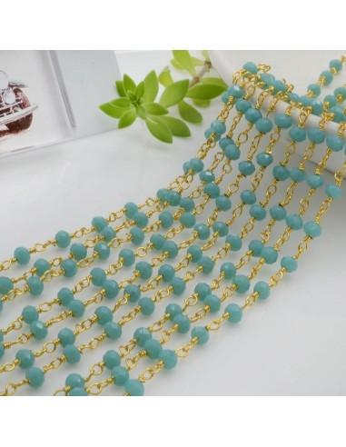 Catena rosario di cristalli colore tiffany scuro da 3mm concatenati con filo oro in ottone 50cm GDO