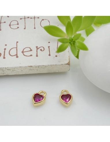 Mini Charms a forma di Cuore con punto luce in Zircone fucsia 5x7mm 1pz | GDO