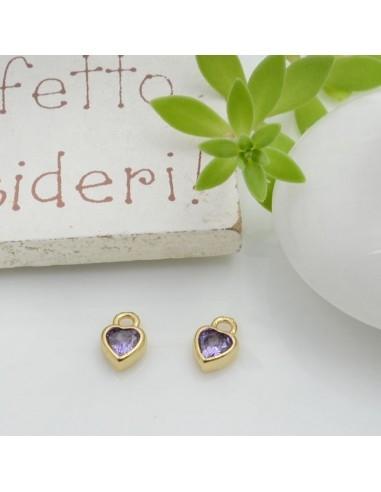 Mini Charms a forma di Cuore con punto luce in Zircone ametista 5x7mm 1pz | GDO