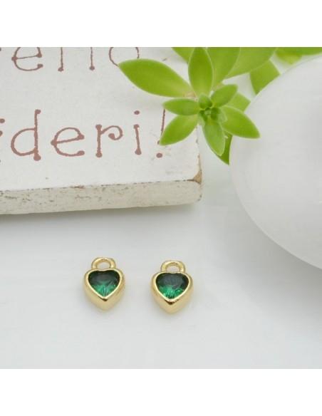 Mini Charms a forma di Cuore con punto luce in Zircone verde 5x7mm 1pz | GDO