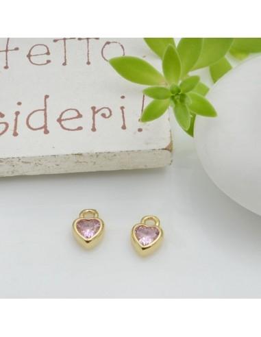 Mini Charms a forma di Cuore con punto luce in Zircone rosa 5x7mm 1pz | GDO