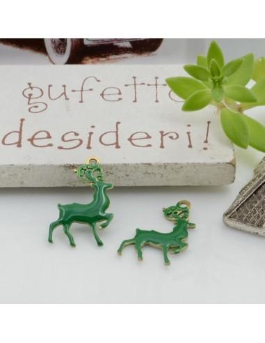 Ciondoli renna natalizia verde in ottone smaltato 16x11 mm 2pz Gioie d'Oriente