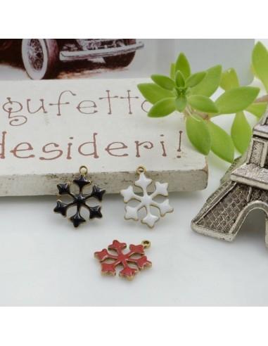 Ciondoli fiocco di neve in ottone smaltato 11x9 mm 2pz Gioie d'Oriente