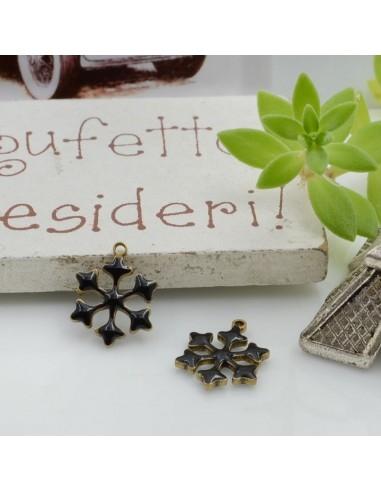 Ciondoli fiocco di neve nero in ottone smaltato 11x9 mm 2pz Gioie d'Oriente