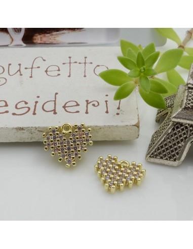 Ciondolo cuore pixel ottone oro zirconi 10.5 x 12 mm 1pz Gioie d'Oriente