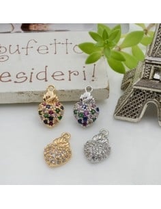 Ciondolo cuore sacro in ottone con strass zirconi 14x8mm 1pz Gioie d'Oriente