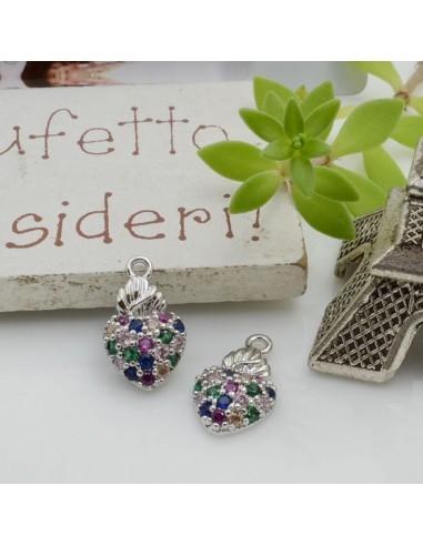 Ciondolo cuore sacro in ottone con strass zirconi 14x8mm 1pz Gioie d'Oriente