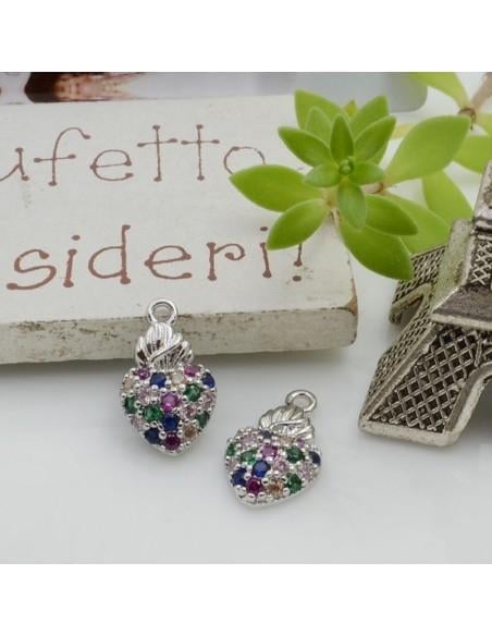 Ciondolo cuore sacro in ottone con strass zirconi 14x8mm 1pz Gioie d'Oriente